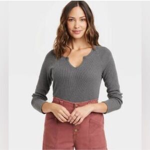 Knox Rose Thermal Long Sleeve Shirt Gray Medium NWOT